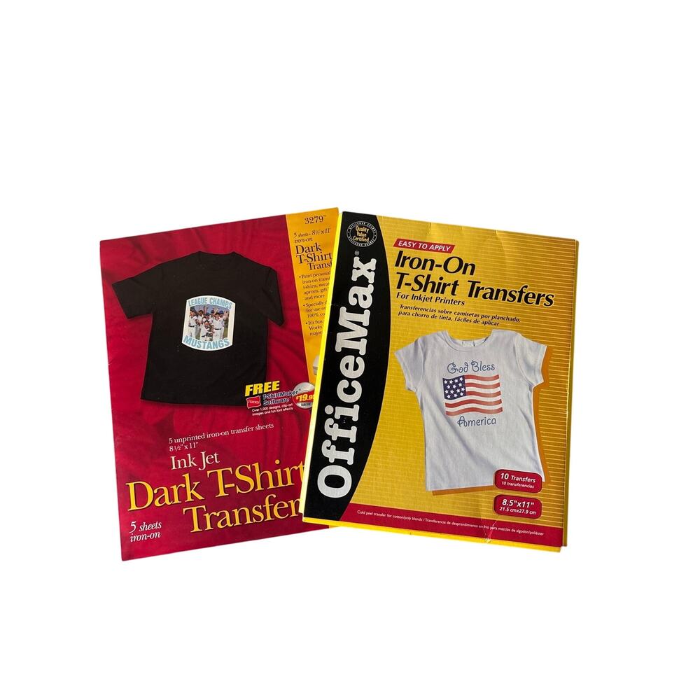 Lot of 2 Inkjet Iron-On T-Shirt Transfer Paper Avery & OfficeMax Dark/Light